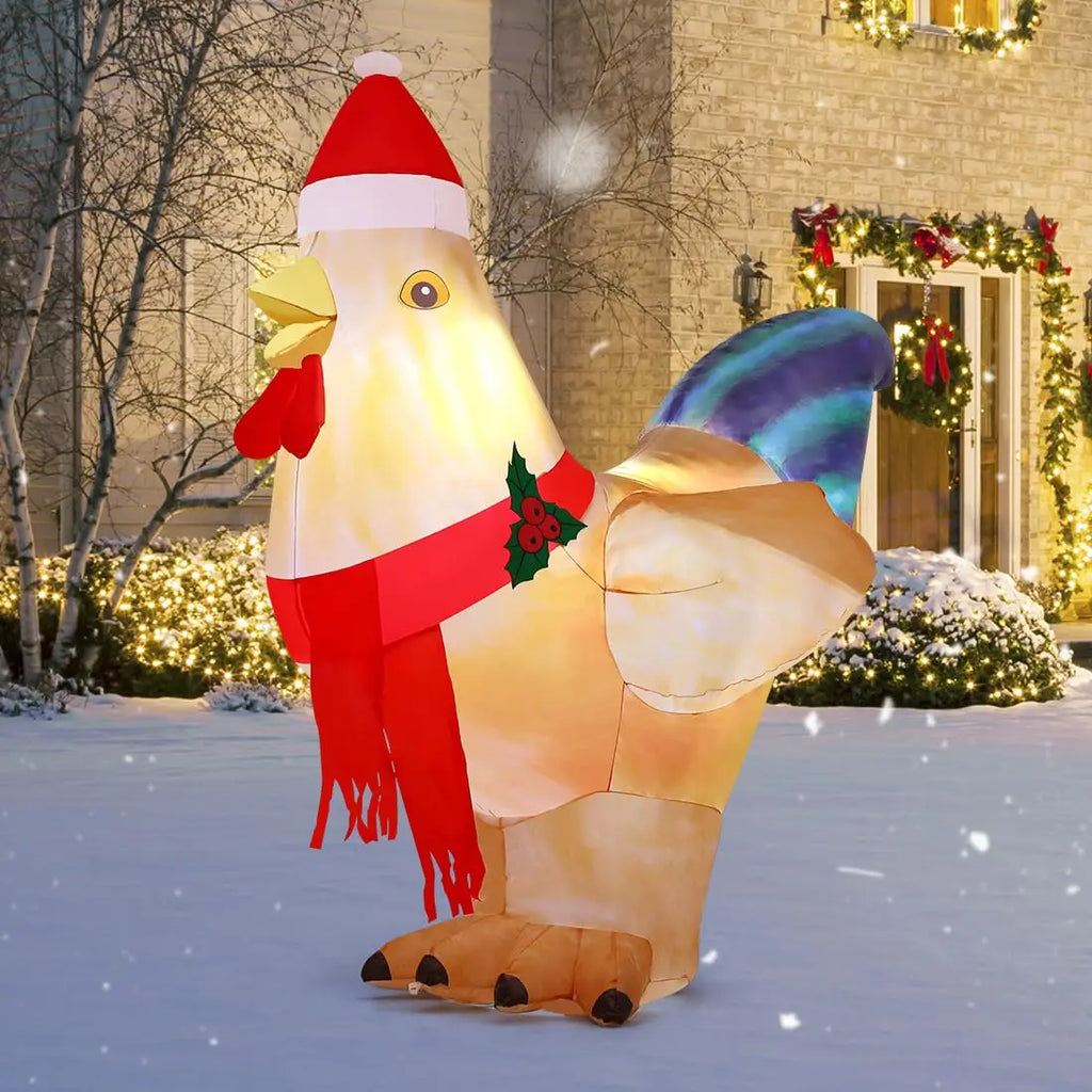 5.4ft LED Lights Inflatable Chicken for Kids Factory Price Outdoor Christmas Decoration Hot Selling Xmas Blow Wearing Hat