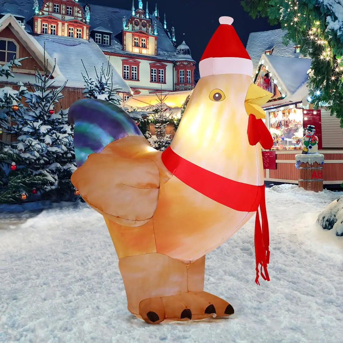 5.4ft LED Lights Inflatable Chicken for Kids Factory Price Outdoor Christmas Decoration Hot Selling Xmas Blow Wearing Hat