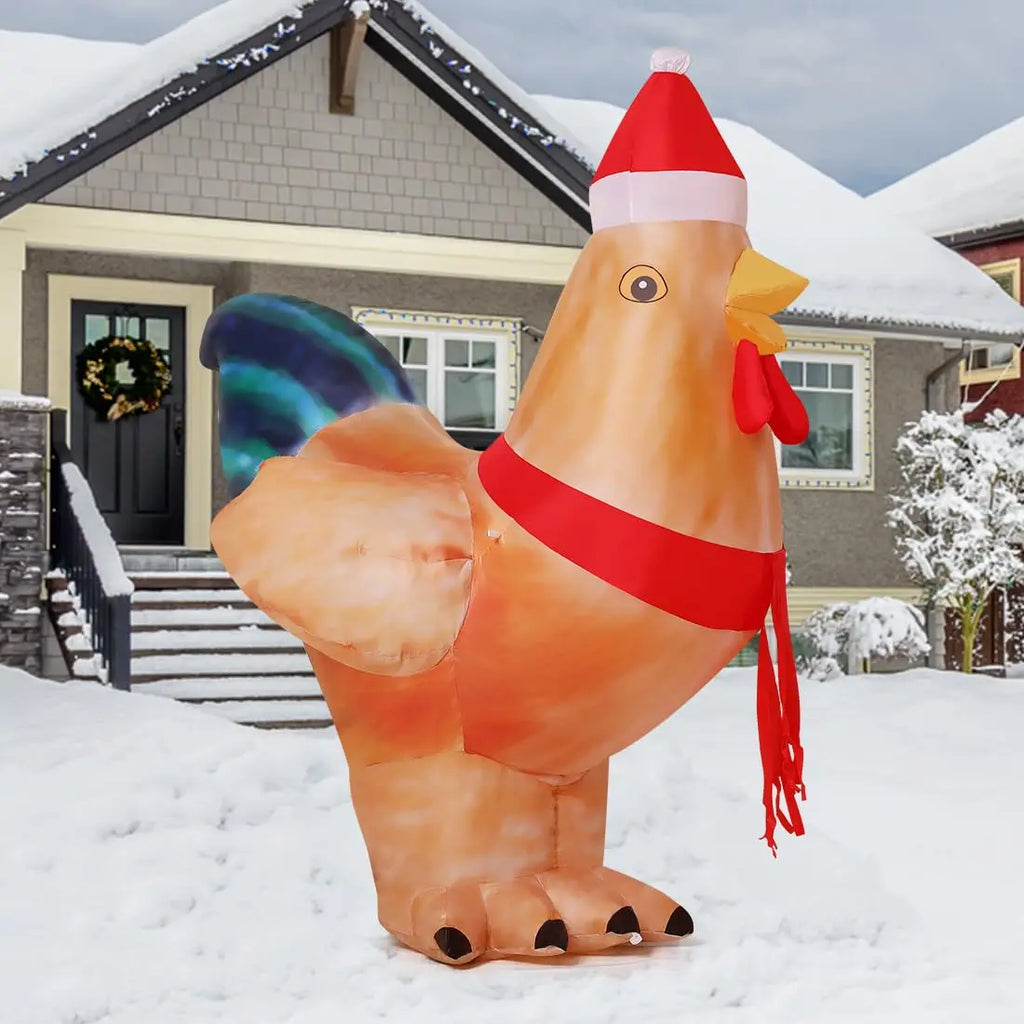 5.4ft LED Lights Inflatable Chicken for Kids Factory Price Outdoor Christmas Decoration Hot Selling Xmas Blow Wearing Hat