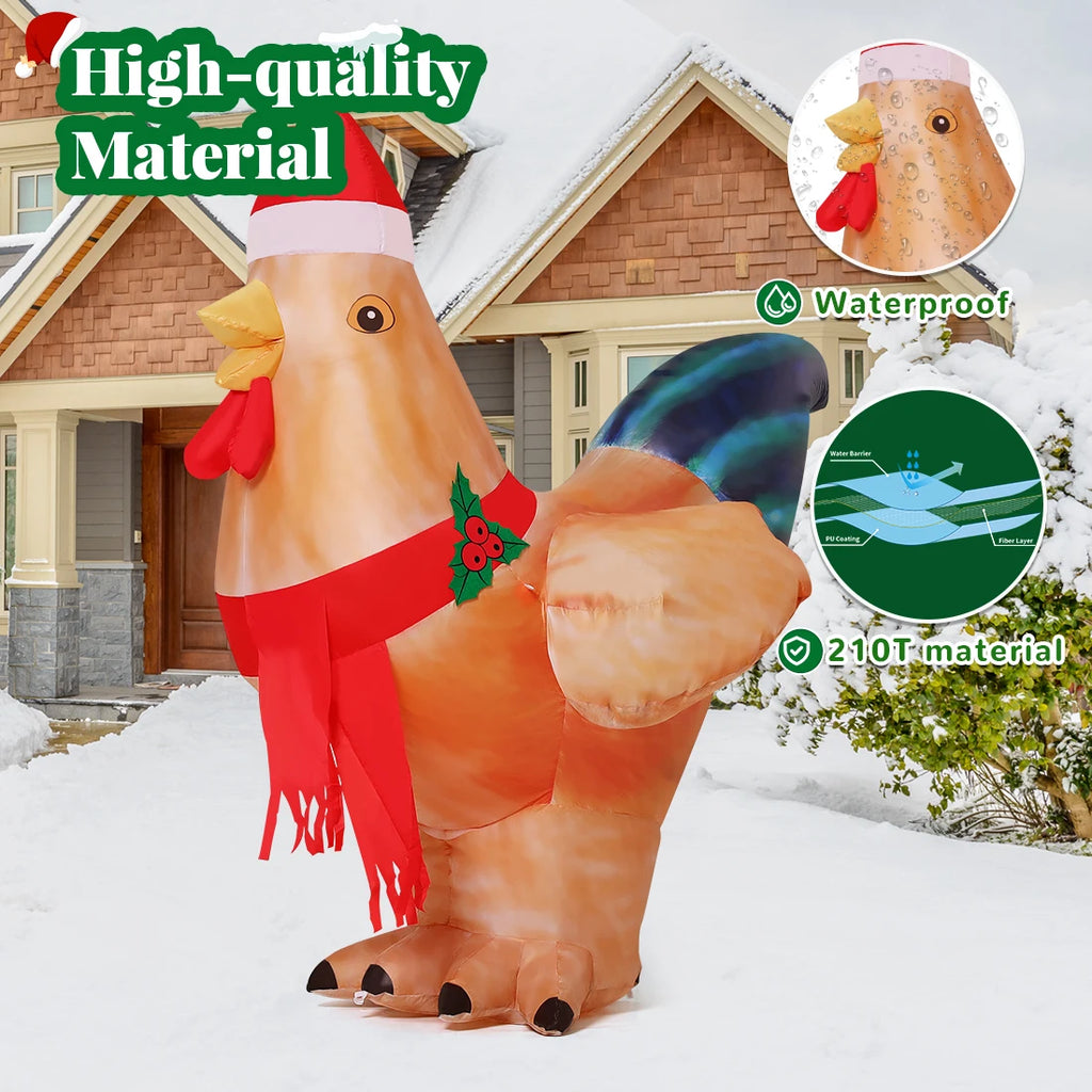 5.4ft LED Lights Inflatable Chicken for Kids Factory Price Outdoor Christmas Decoration Hot Selling Xmas Blow Wearing Hat
