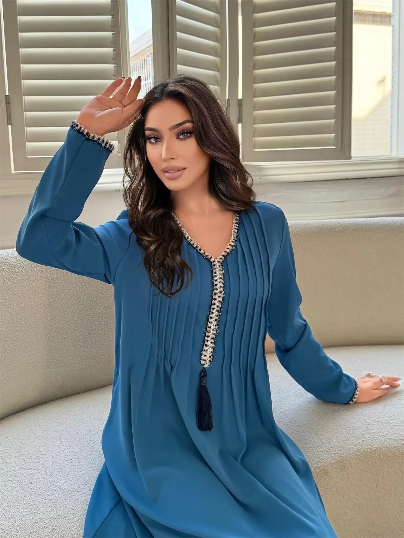 Full Sleeve Women's Casual Long Maxi Dress Elegant Evening Abaya Hijab Modest Party Inspired Dubai Turkey Kaftans Muslim Wedding
