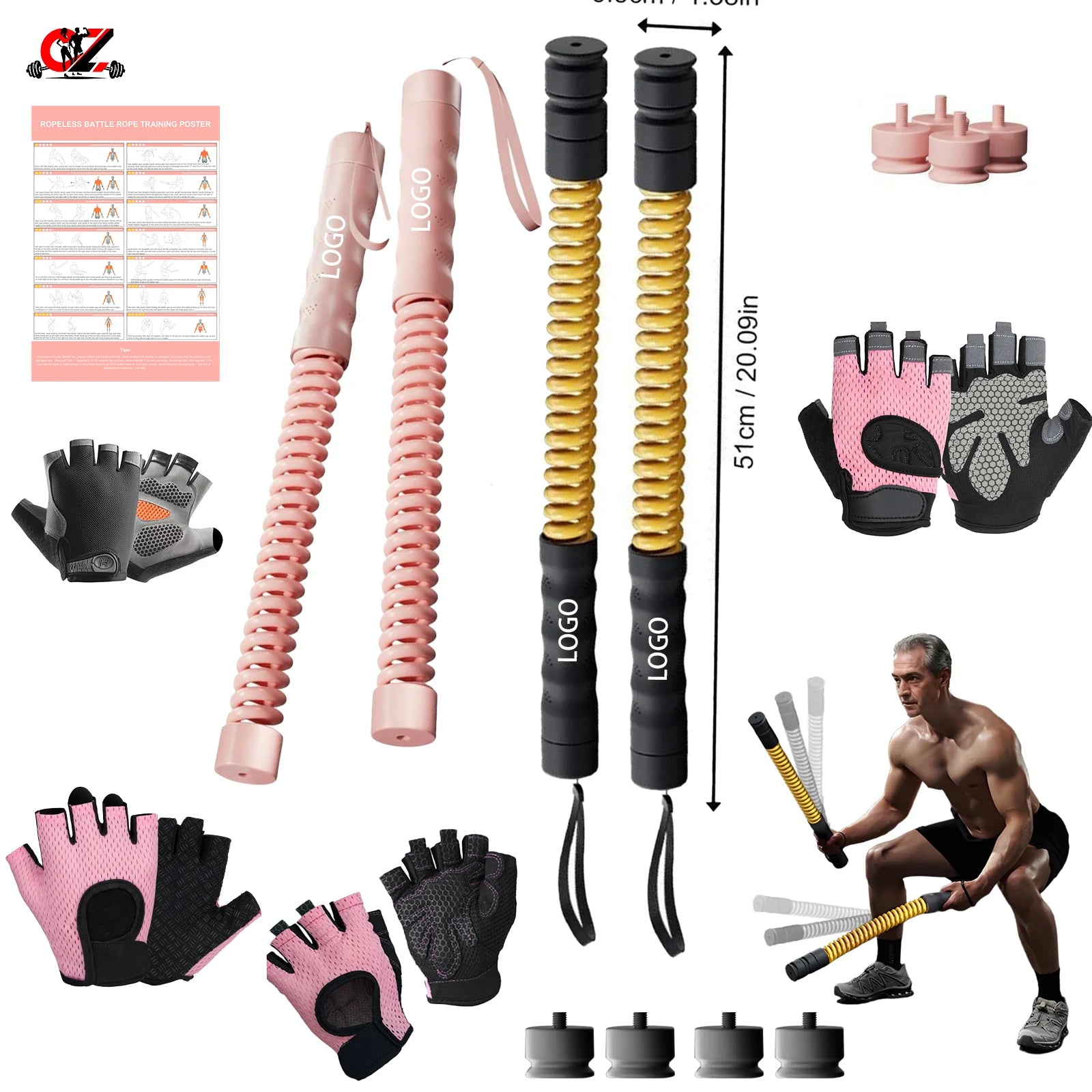 2026 New Heavy-duty Model Three-Gear Adjustable Counterweight Steel ABS Ropeless Battle Ropes for Aerobic Physical Training