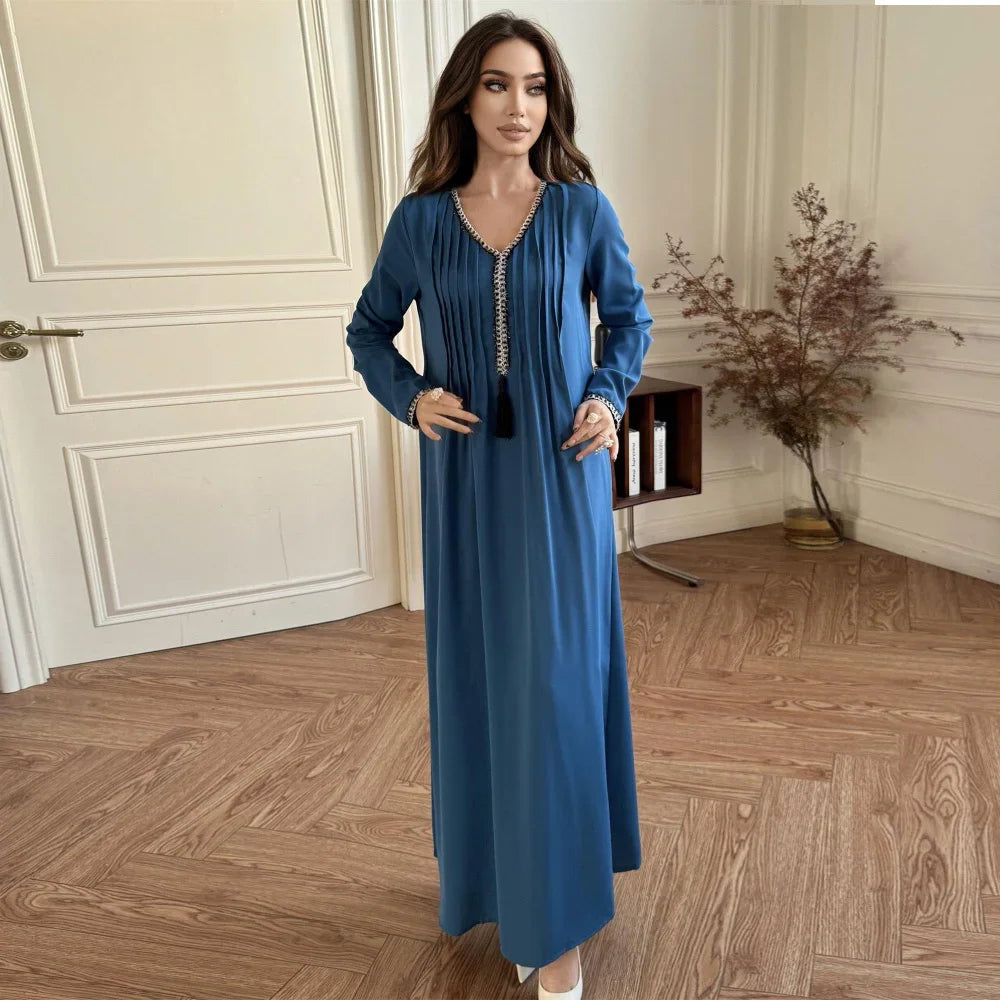 Full Sleeve Women's Casual Long Maxi Dress Elegant Evening Abaya Hijab Modest Party Inspired Dubai Turkey Kaftans Muslim Wedding