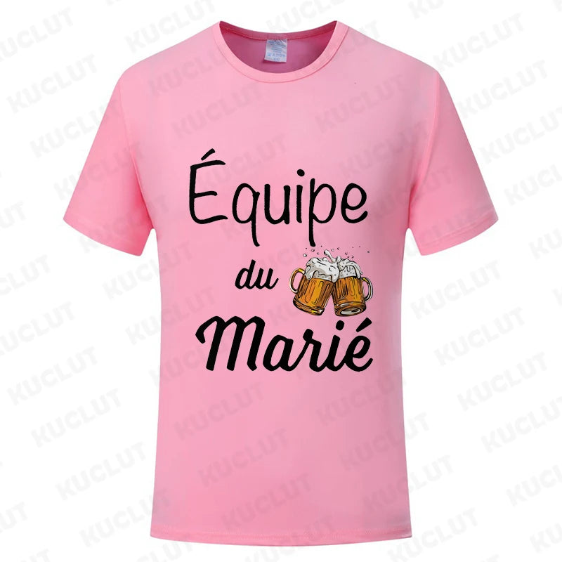 French Evg Team Married Tops Single Farewell Bachelor Party T Shirt Future Groom Man Tshirt Fashion Beer Graphic Wedding Tees