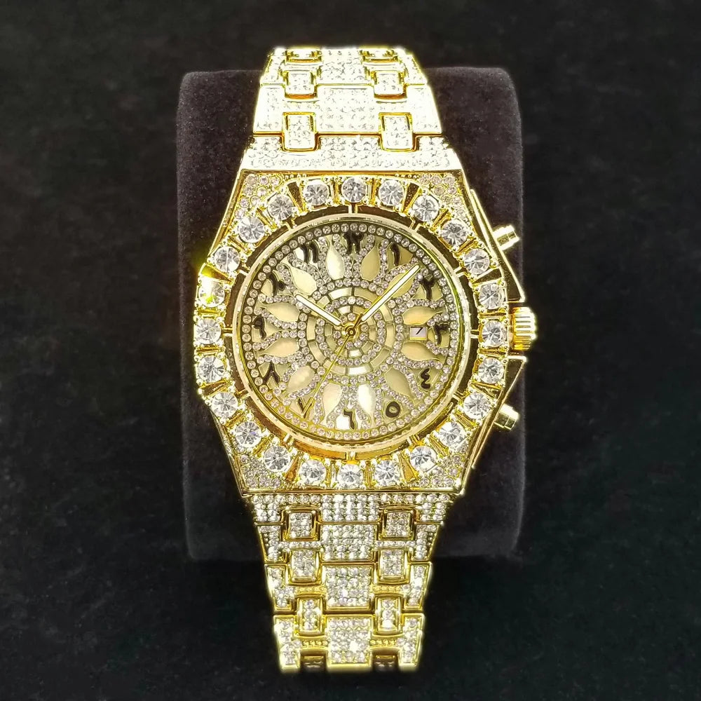 Famous Brand Diamond Watch For Men Unique Design Green Gem Quartz Watches High Quality Stainless Steel Waterproof Man Clock Gift