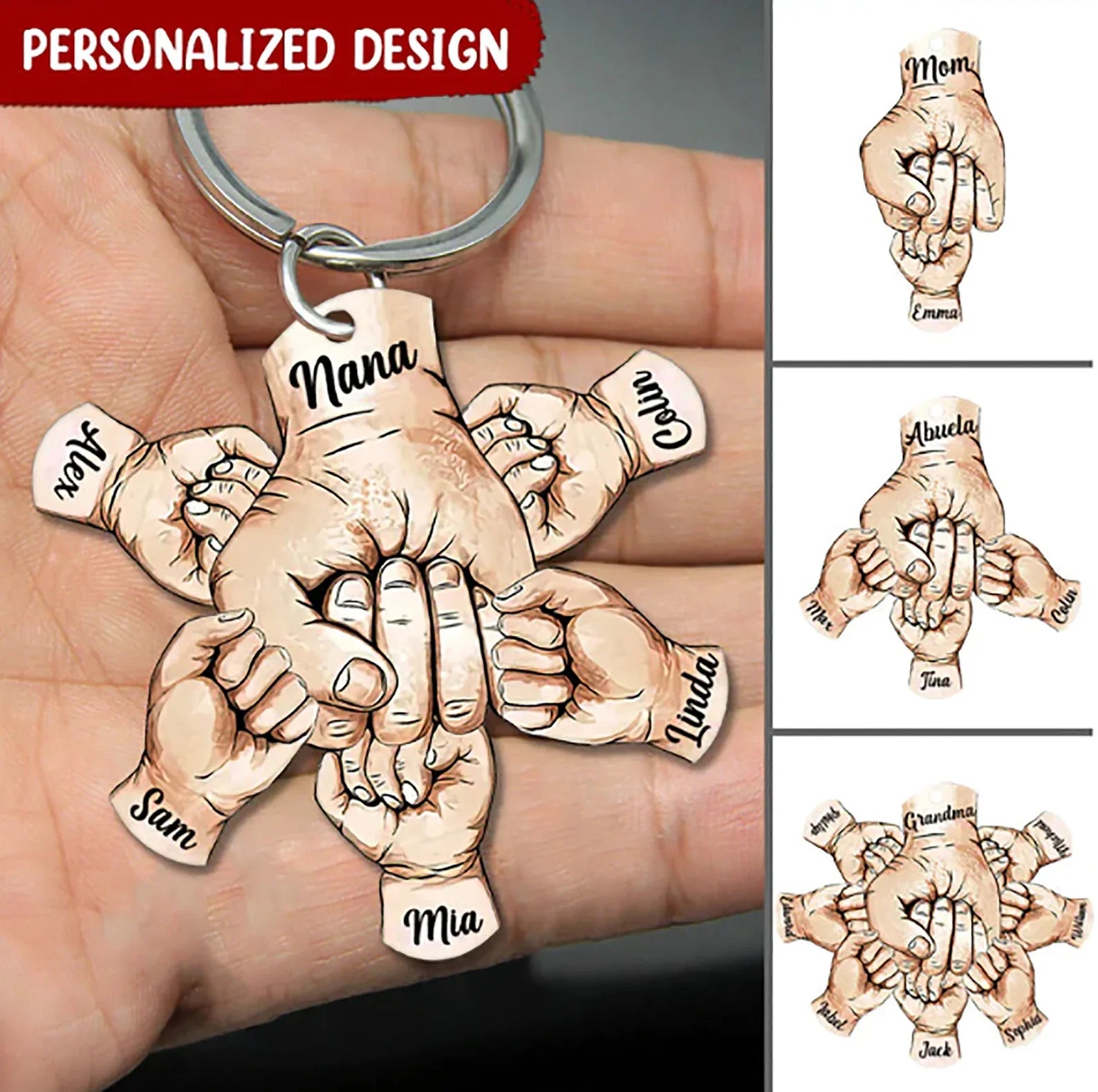 PolishedPlus Custom Fists Name Hand Keychains Personalized Family Names Fist Keyring Engraved Letter For Father's Day Dad Gifts