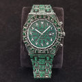 Famous Brand Diamond Watch For Men Unique Design Green Gem Quartz Watches High Quality Stainless Steel Waterproof Man Clock Gift