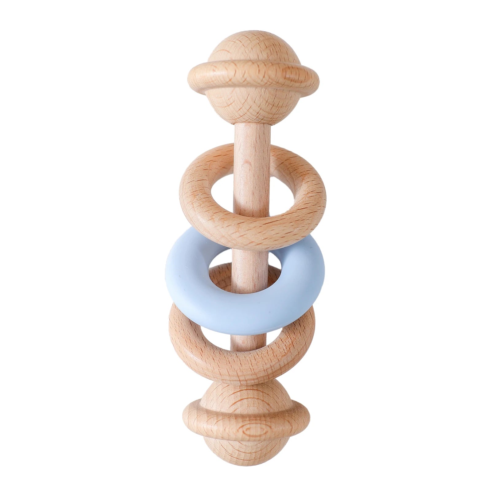 BPA-free Baby Toys Wooden Rattles Silicone Ring Rattles and Mobiles Babies 0–12 Months Sensory Toys Wooden Teether Baby Gifts