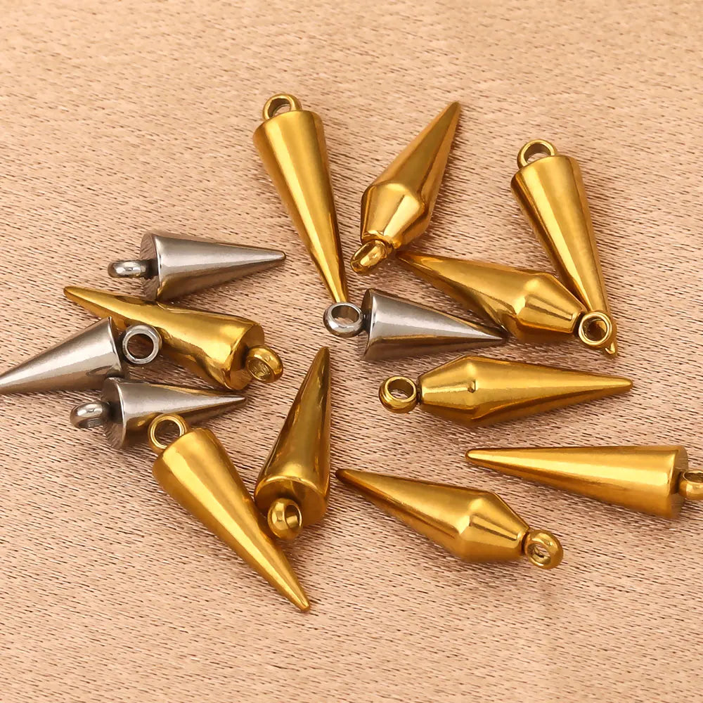 10PCS Stainless Steel Cone Charms Pendants Retro Bullet Spike Beads Charms for Women Man Hoop Earring Making Supplies