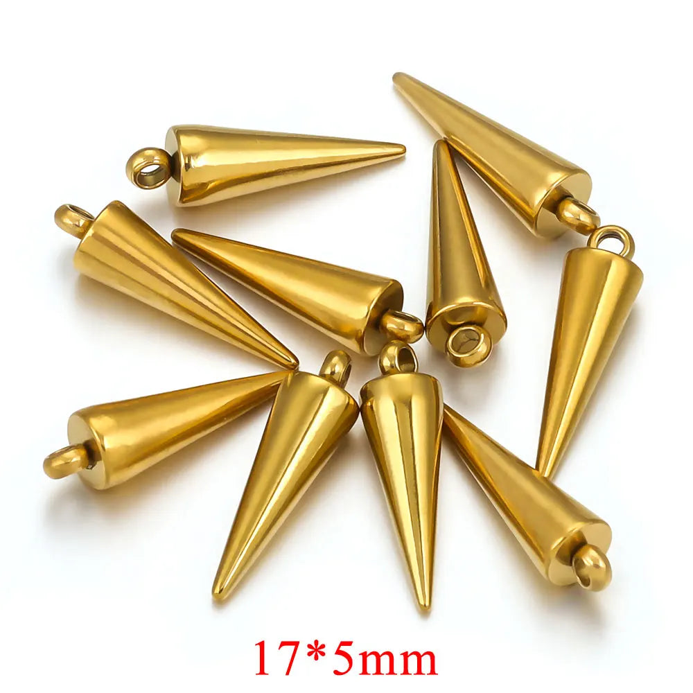 10PCS Stainless Steel Cone Charms Pendants Retro Bullet Spike Beads Charms for Women Man Hoop Earring Making Supplies