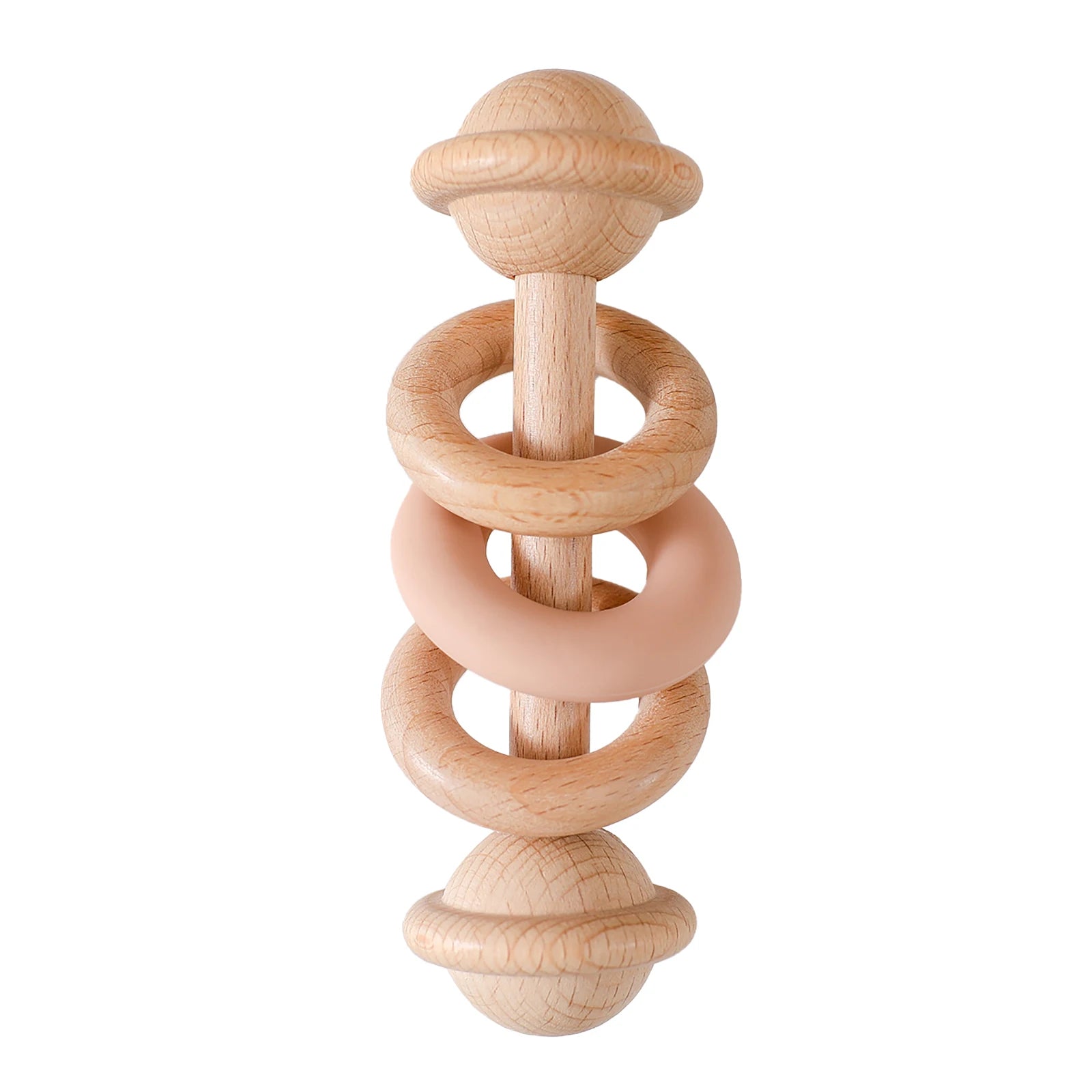BPA-free Baby Toys Wooden Rattles Silicone Ring Rattles and Mobiles Babies 0–12 Months Sensory Toys Wooden Teether Baby Gifts