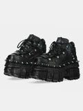 2025 Vintage Punk Rock Leather Spanish Niche Dark Platform Goth Metal Rivet Muffin Women Sneakers Dad Shoes 10cm