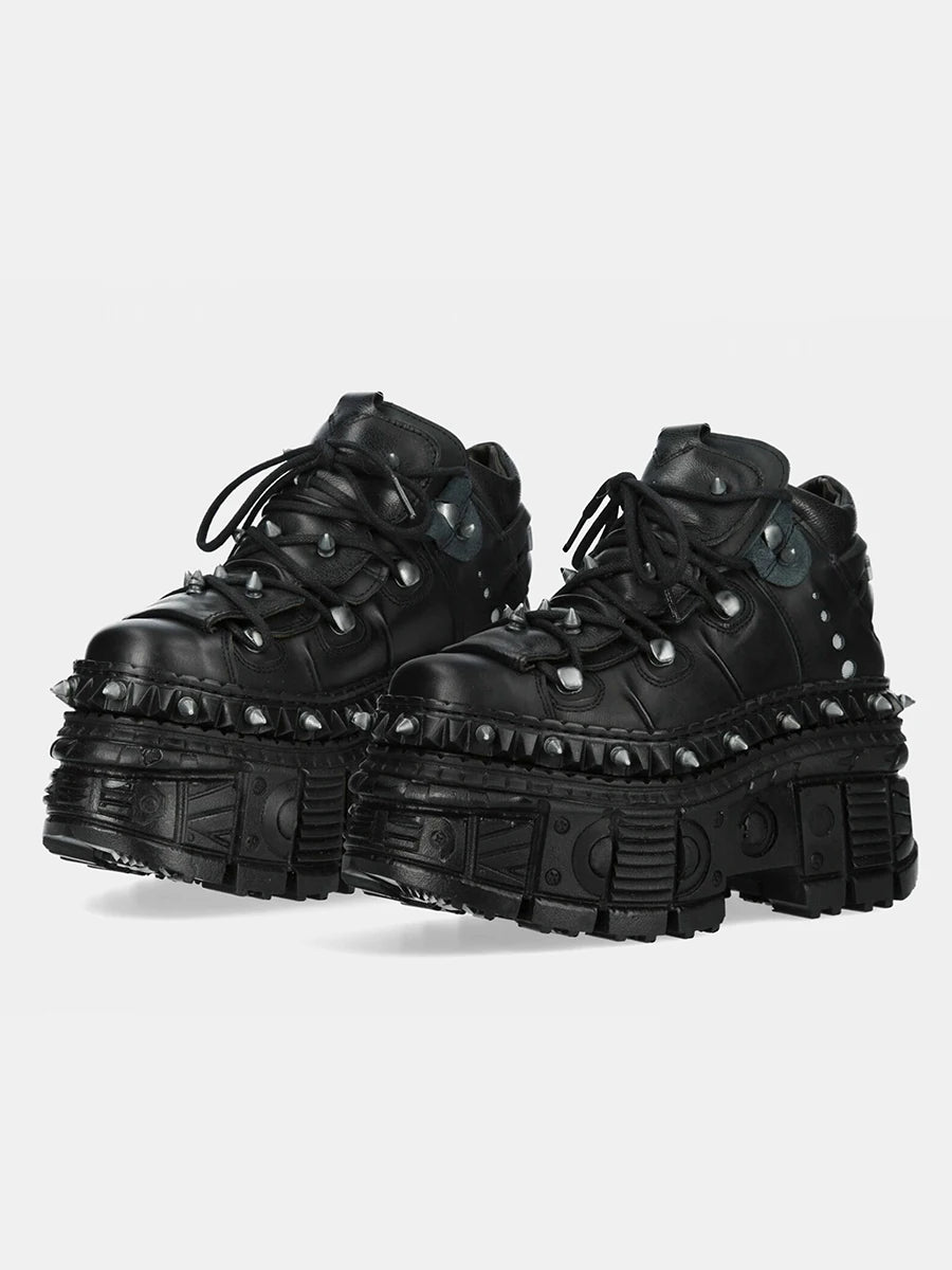 2025 Vintage Punk Rock Leather Spanish Niche Dark Platform Goth Metal Rivet Muffin Women Sneakers Dad Shoes 10cm