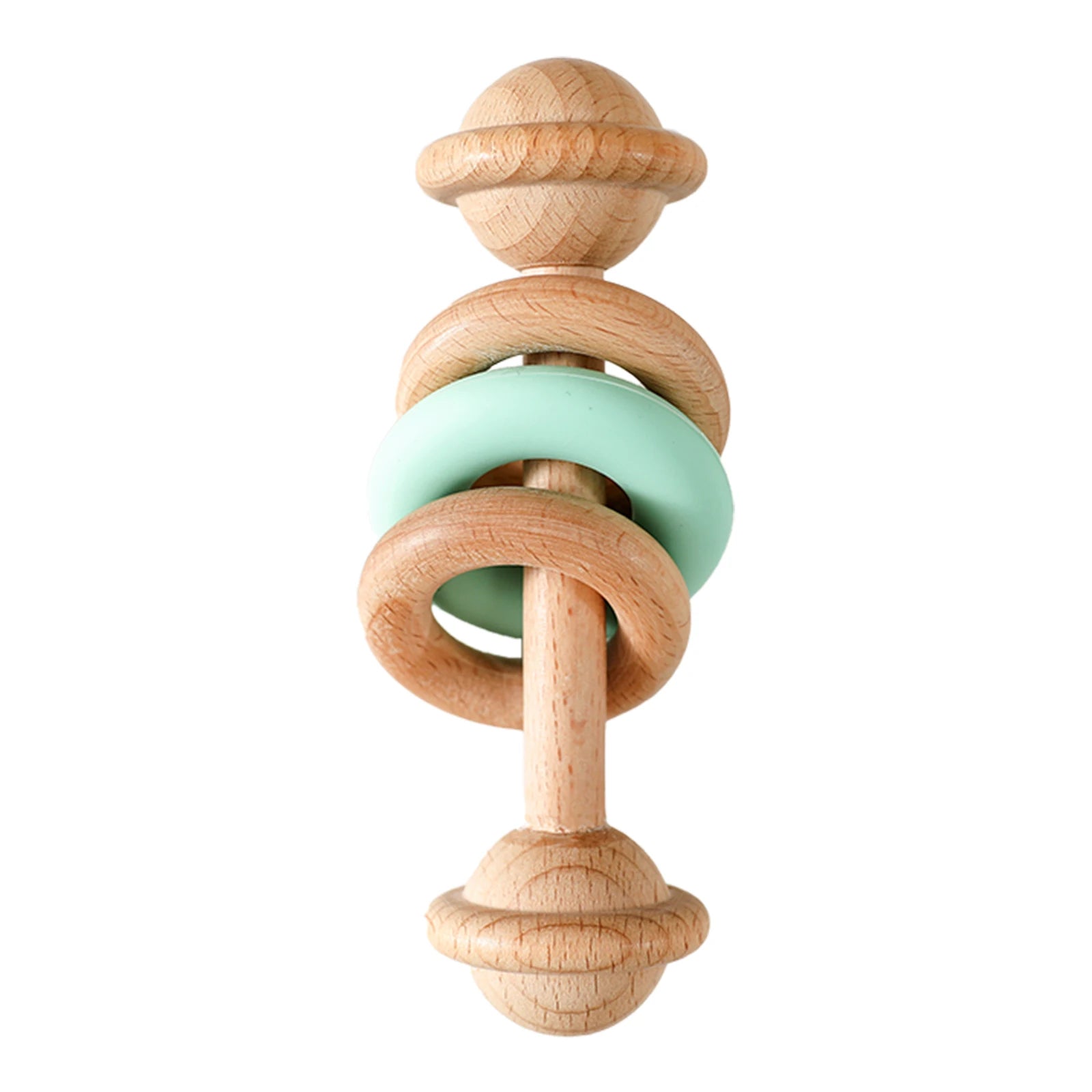 BPA-free Baby Toys Wooden Rattles Silicone Ring Rattles and Mobiles Babies 0–12 Months Sensory Toys Wooden Teether Baby Gifts