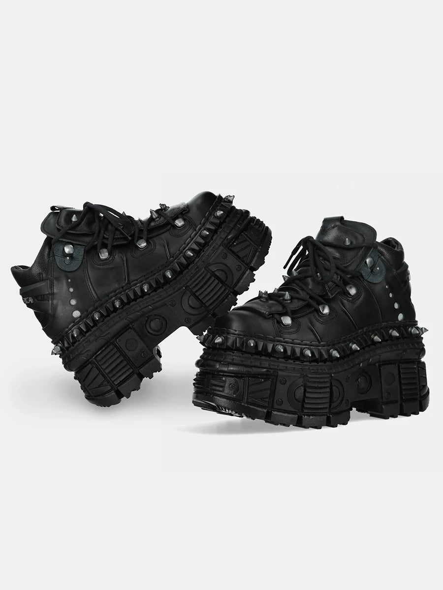 2025 Vintage Punk Rock Leather Spanish Niche Dark Platform Goth Metal Rivet Muffin Women Sneakers Dad Shoes 10cm