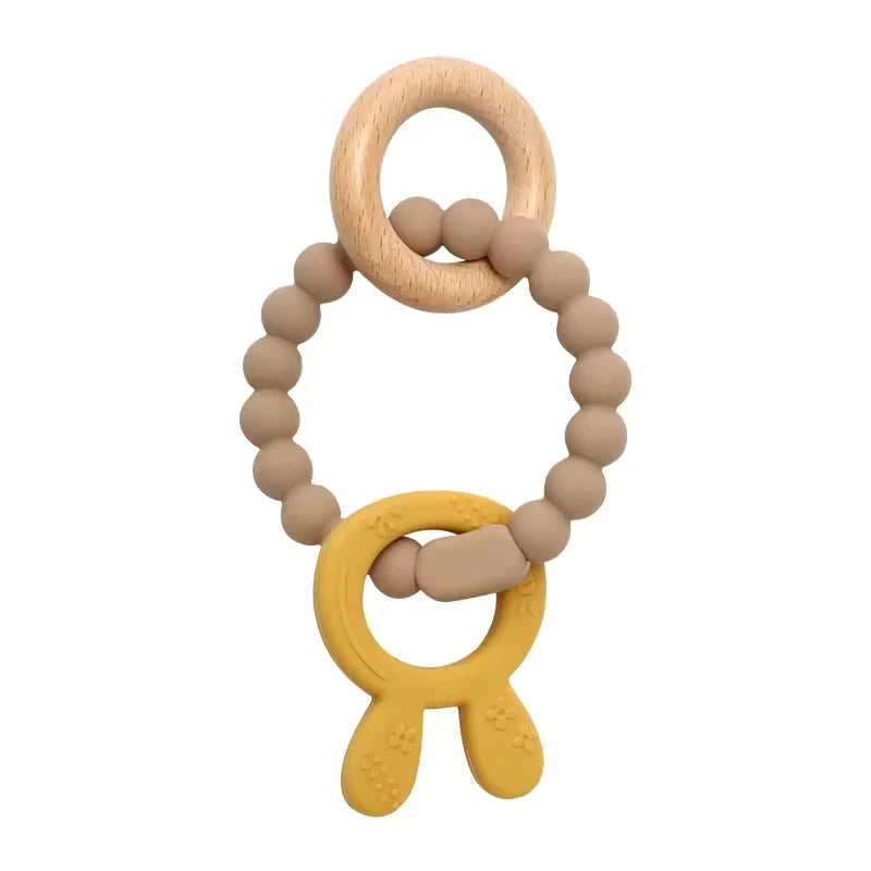 4 in 1 Baby Silicone Wooden Teether for Infants Rabbit and Leaves Design Chew Teething Toys Newborn Babies Accessories BPA Free