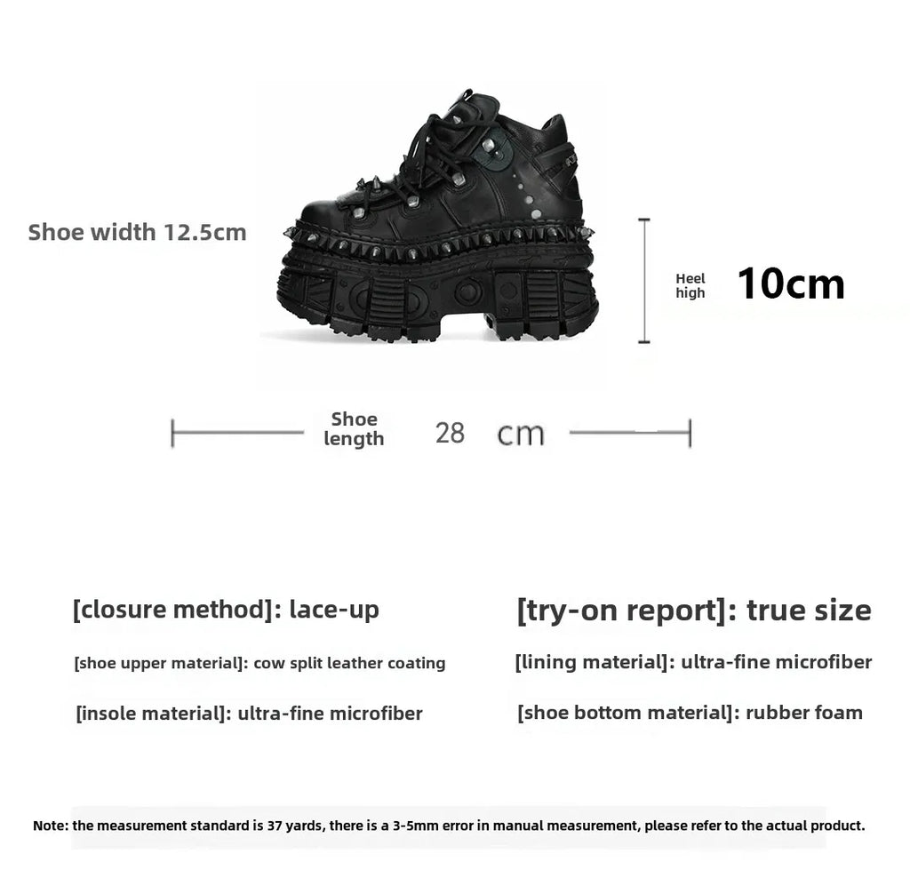 2025 Vintage Punk Rock Leather Spanish Niche Dark Platform Goth Metal Rivet Muffin Women Sneakers Dad Shoes 10cm