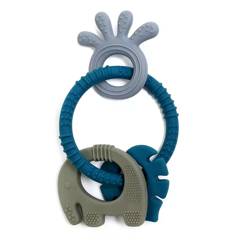4 in 1 Baby Silicone Wooden Teether for Infants Rabbit and Leaves Design Chew Teething Toys Newborn Babies Accessories BPA Free