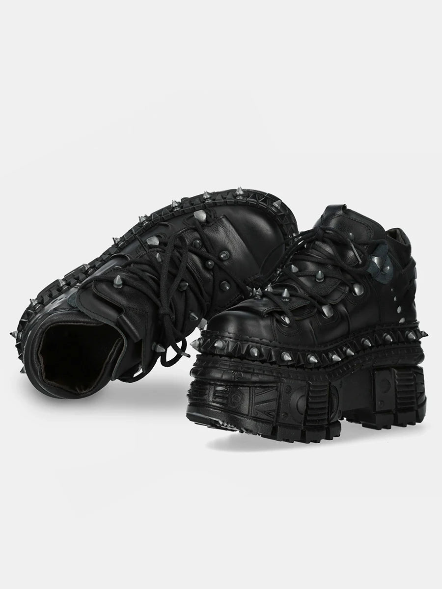 2025 Vintage Punk Rock Leather Spanish Niche Dark Platform Goth Metal Rivet Muffin Women Sneakers Dad Shoes 10cm