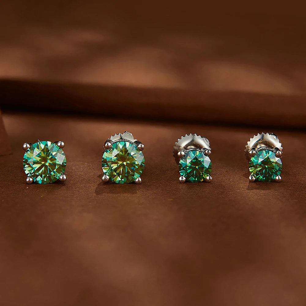 Green Moissanite Diamond Stud EarringCertified S925 Sterling Silver Plated 18k White Gold Screw Back Earrings for Women Man