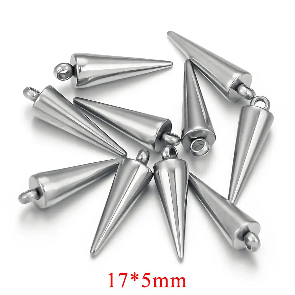 10PCS Stainless Steel Cone Charms Pendants Retro Bullet Spike Beads Charms for Women Man Hoop Earring Making Supplies