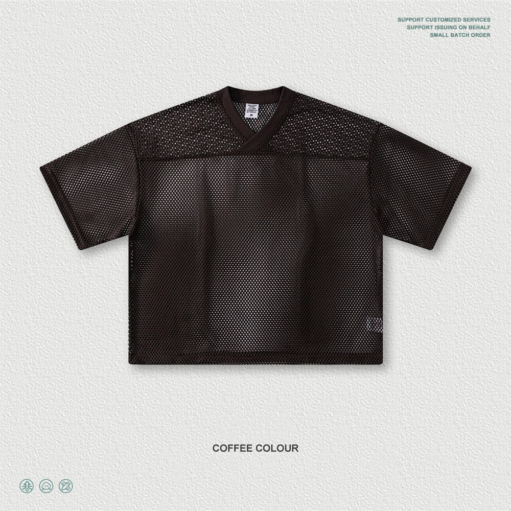 ZODF 2026 Spring Summer Breathable Man V Neck T-ShirtsUnisex High Street 240gsm Boxyfit Mesh Sport T Shirt Brand Design HY1180