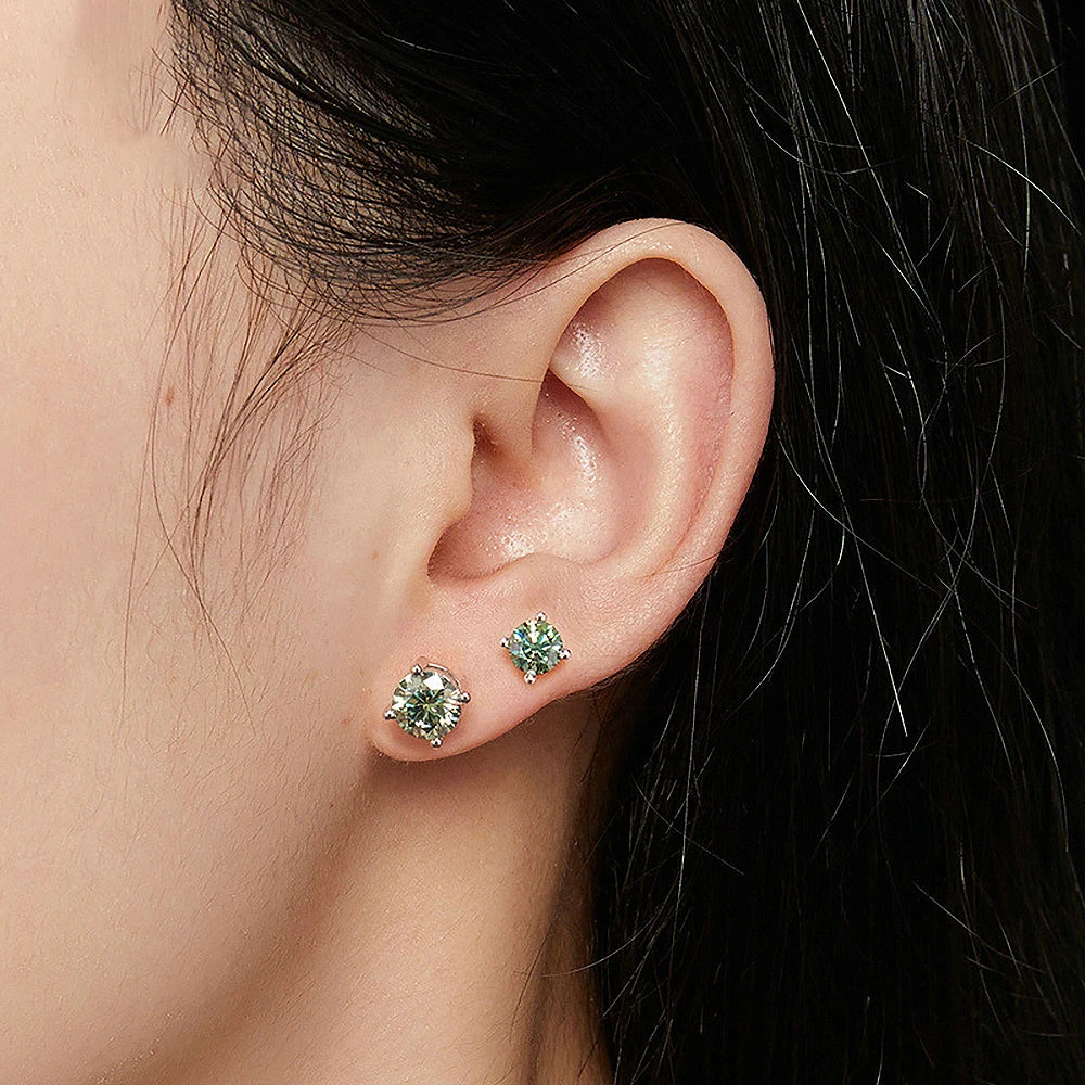 Green Moissanite Diamond Stud EarringCertified S925 Sterling Silver Plated 18k White Gold Screw Back Earrings for Women Man