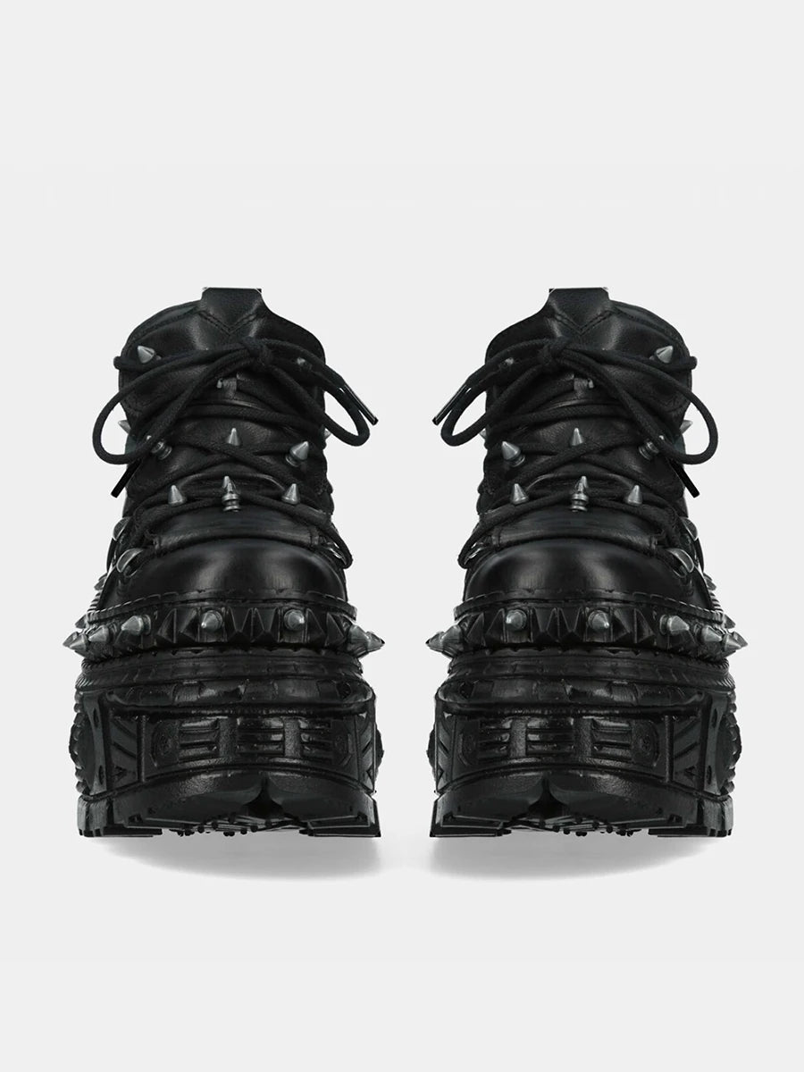 2025 Vintage Punk Rock Leather Spanish Niche Dark Platform Goth Metal Rivet Muffin Women Sneakers Dad Shoes 10cm