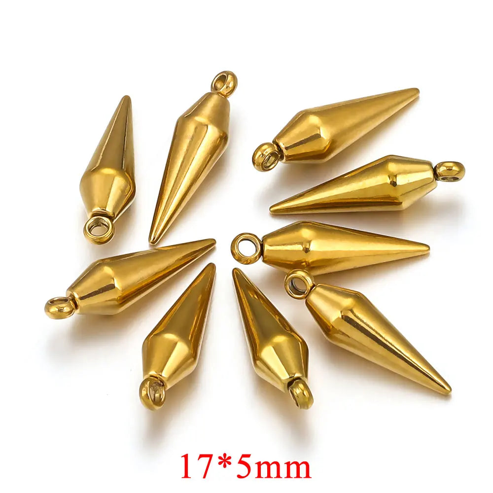 10PCS Stainless Steel Cone Charms Pendants Retro Bullet Spike Beads Charms for Women Man Hoop Earring Making Supplies