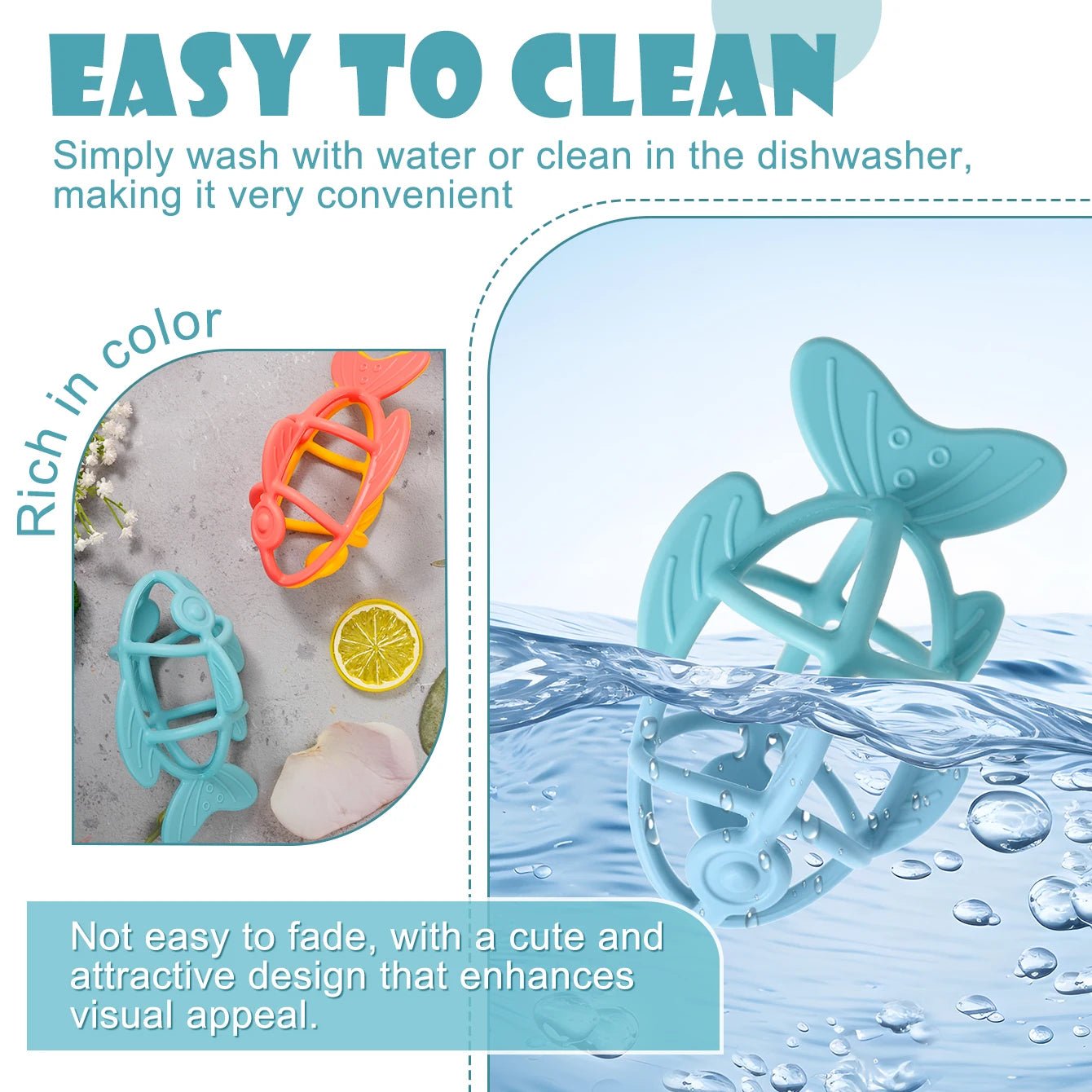 Color Kids 1PC Silicone Baby Teether Toy Food Grade Fish Chewing Toy Newborn Gift BPA Free Teething Ring For Toddler Baby Stuff