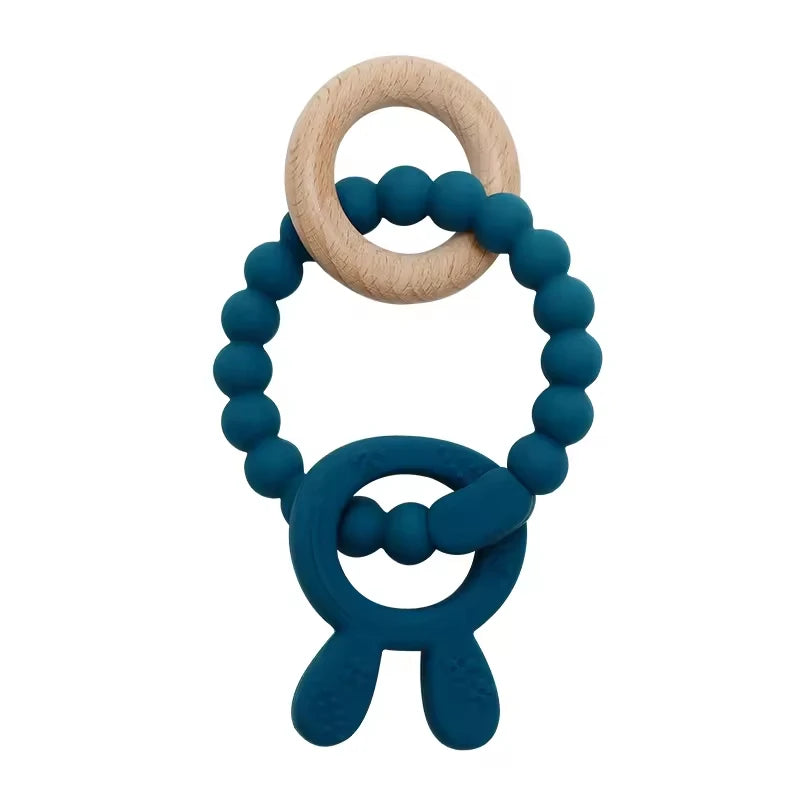 4 in 1 Baby Silicone Wooden Teether for Infants Rabbit and Leaves Design Chew Teething Toys Newborn Babies Accessories BPA Free