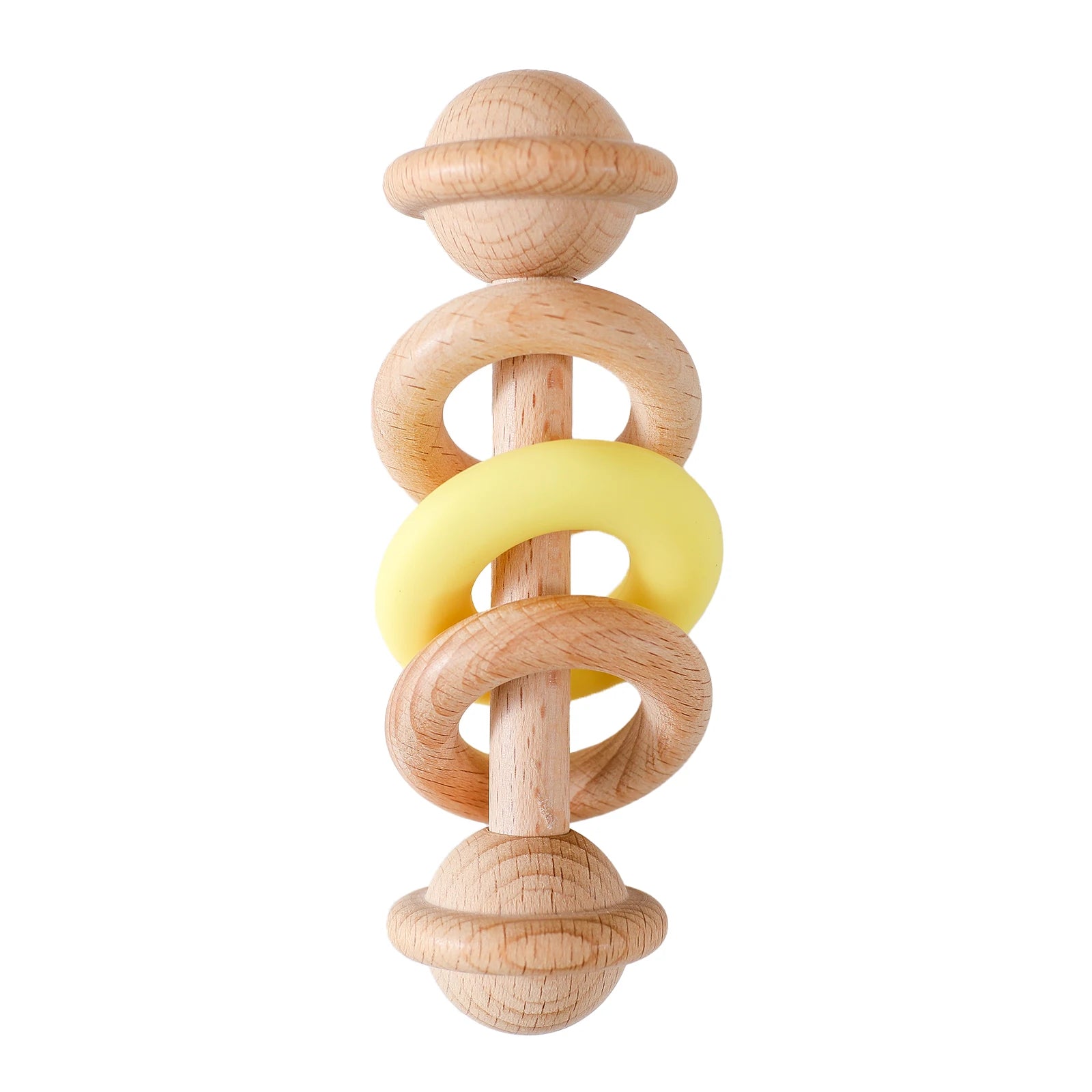 BPA-free Baby Toys Wooden Rattles Silicone Ring Rattles and Mobiles Babies 0–12 Months Sensory Toys Wooden Teether Baby Gifts