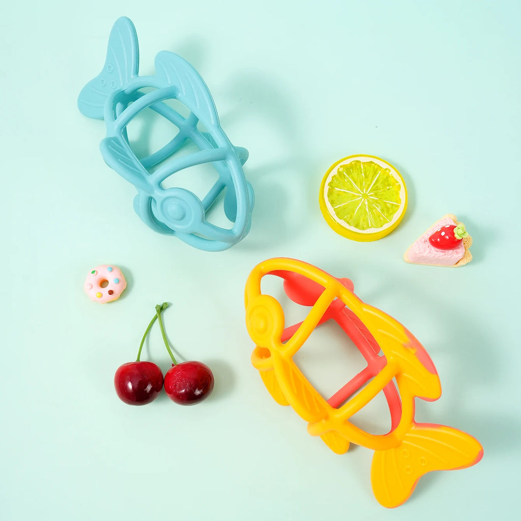 Color Kids 1PC Silicone Baby Teether Toy Food Grade Fish Chewing Toy Newborn Gift BPA Free Teething Ring For Toddler Baby Stuff