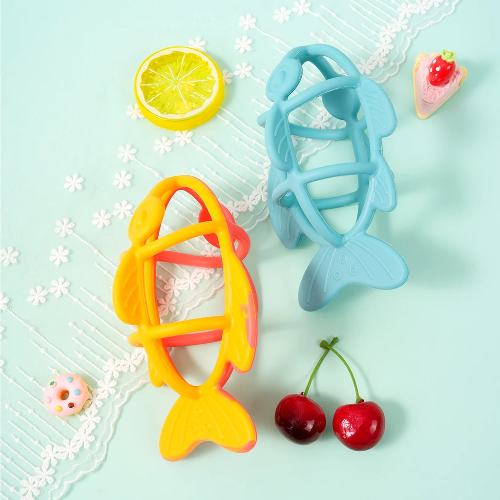 Color Kids 1PC Silicone Baby Teether Toy Food Grade Fish Chewing Toy Newborn Gift BPA Free Teething Ring For Toddler Baby Stuff