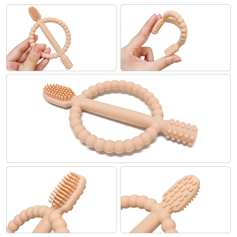 1pcs Baby teething toys with easy-grip handles, BPA Free Silicone Teether Ring, suitable for Teether Toys for Toddle