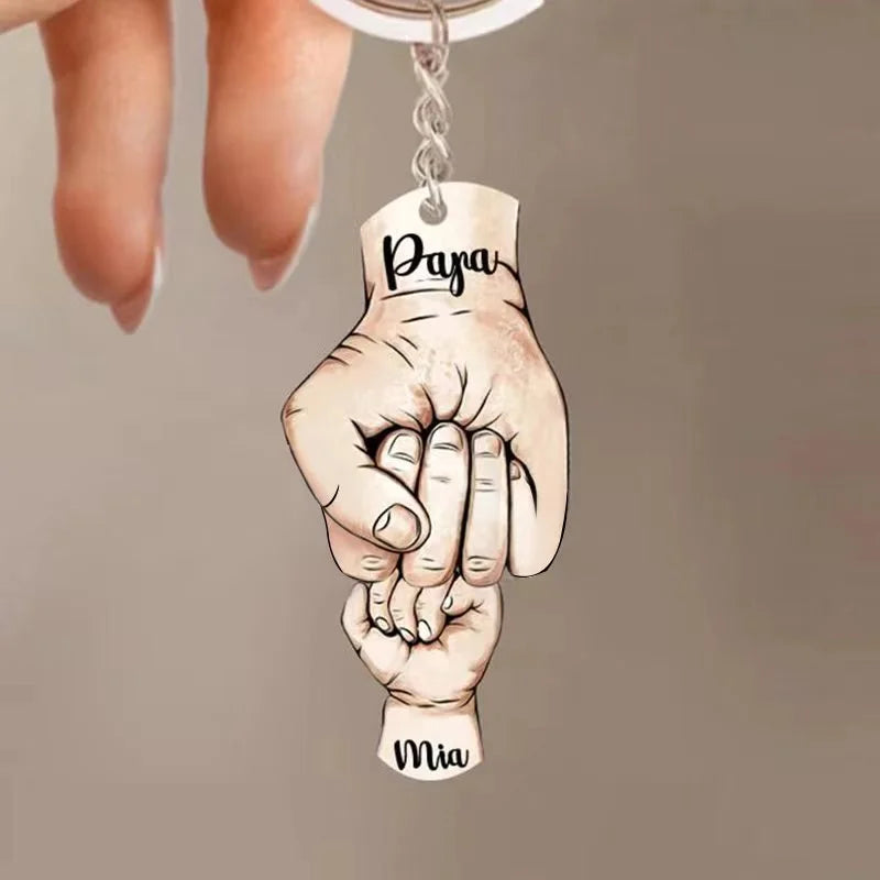 PolishedPlus Custom Fists Name Hand Keychains Personalized Family Names Fist Keyring Engraved Letter For Father's Day Dad Gifts