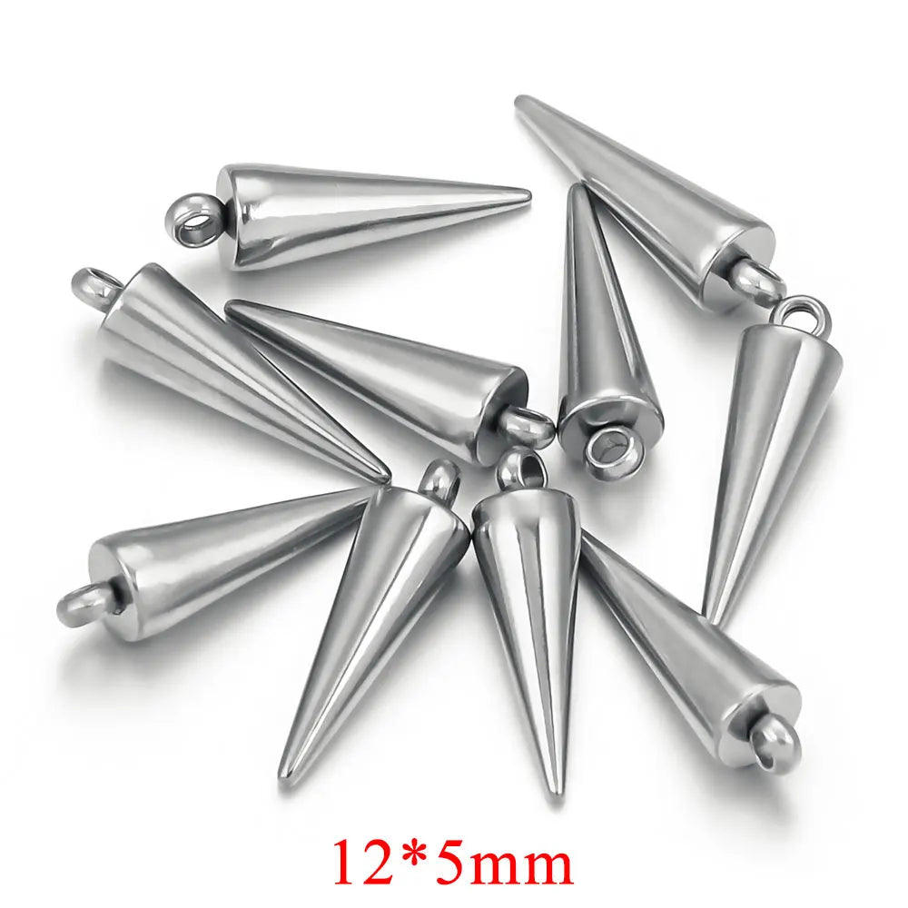 10PCS Stainless Steel Cone Charms Pendants Retro Bullet Spike Beads Charms for Women Man Hoop Earring Making Supplies