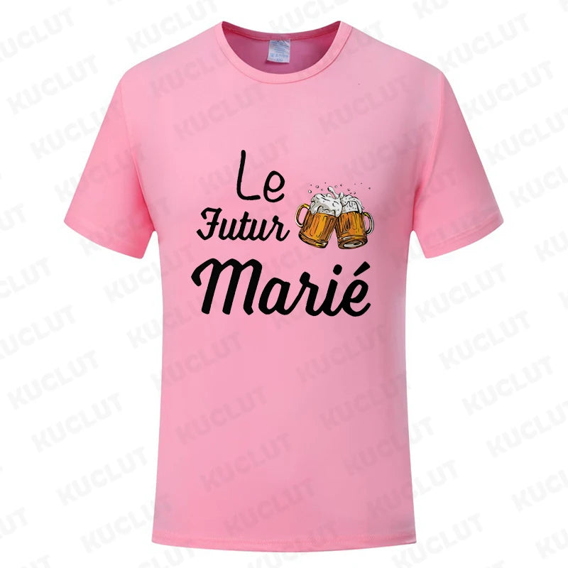 French Evg Team Married Tops Single Farewell Bachelor Party T Shirt Future Groom Man Tshirt Fashion Beer Graphic Wedding Tees