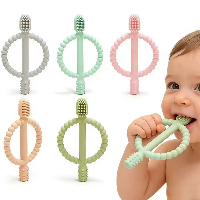 1pcs Baby teething toys with easy-grip handles, BPA Free Silicone Teether Ring, suitable for Teether Toys for Toddle