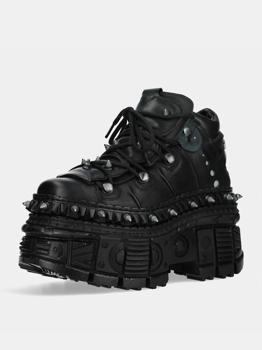 2025 Vintage Punk Rock Leather Spanish Niche Dark Platform Goth Metal Rivet Muffin Women Sneakers Dad Shoes 10cm