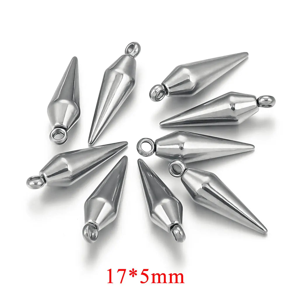 10PCS Stainless Steel Cone Charms Pendants Retro Bullet Spike Beads Charms for Women Man Hoop Earring Making Supplies