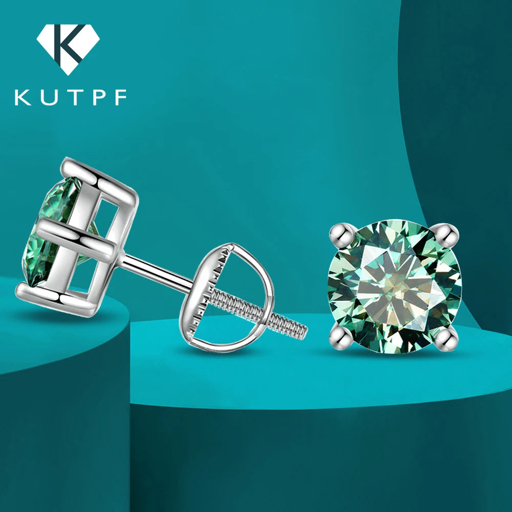 Green Moissanite Diamond Stud EarringCertified S925 Sterling Silver Plated 18k White Gold Screw Back Earrings for Women Man
