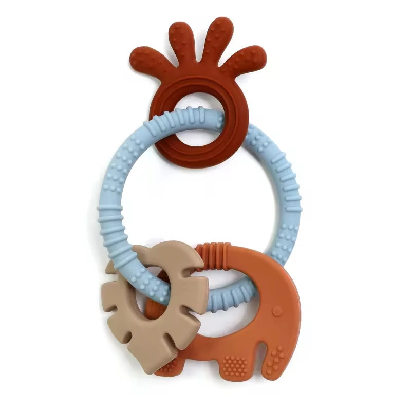 4 in 1 Baby Silicone Wooden Teether for Infants Rabbit and Leaves Design Chew Teething Toys Newborn Babies Accessories BPA Free