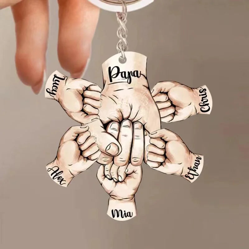 PolishedPlus Custom Fists Name Hand Keychains Personalized Family Names Fist Keyring Engraved Letter For Father's Day Dad Gifts