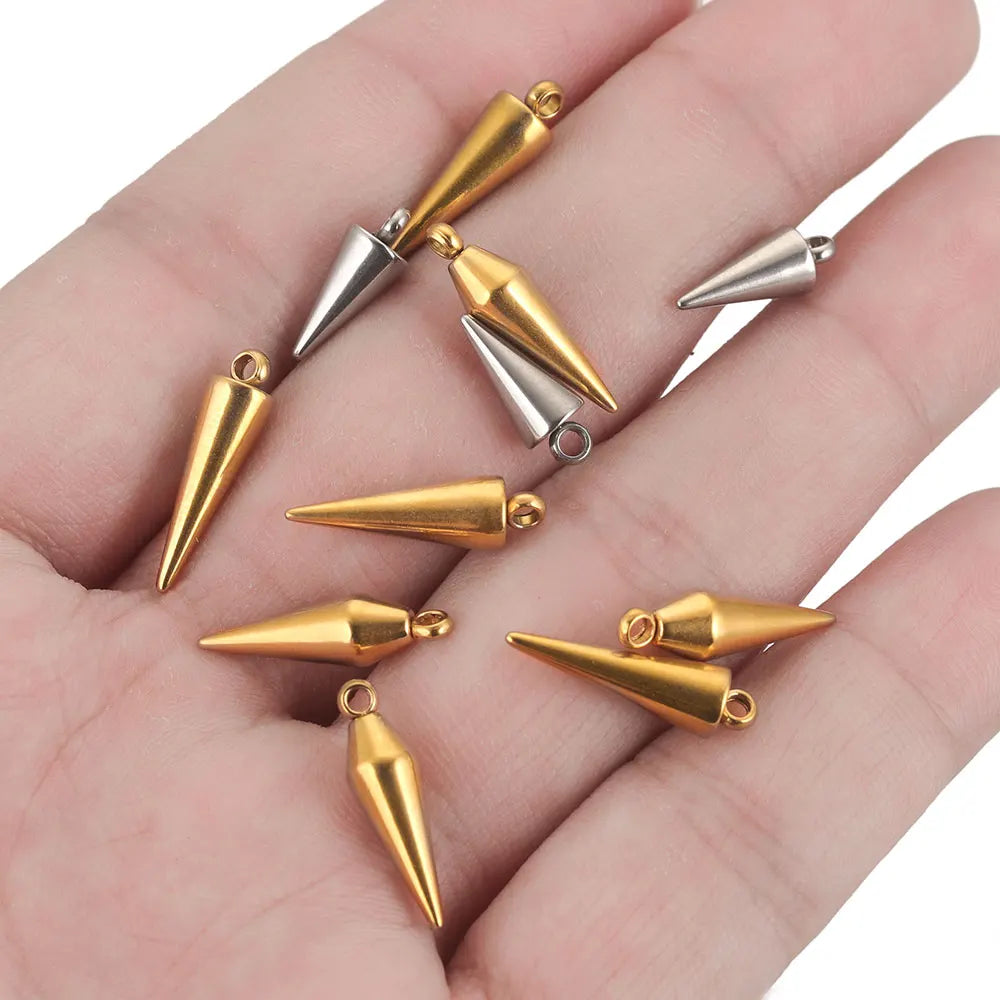 10PCS Stainless Steel Cone Charms Pendants Retro Bullet Spike Beads Charms for Women Man Hoop Earring Making Supplies