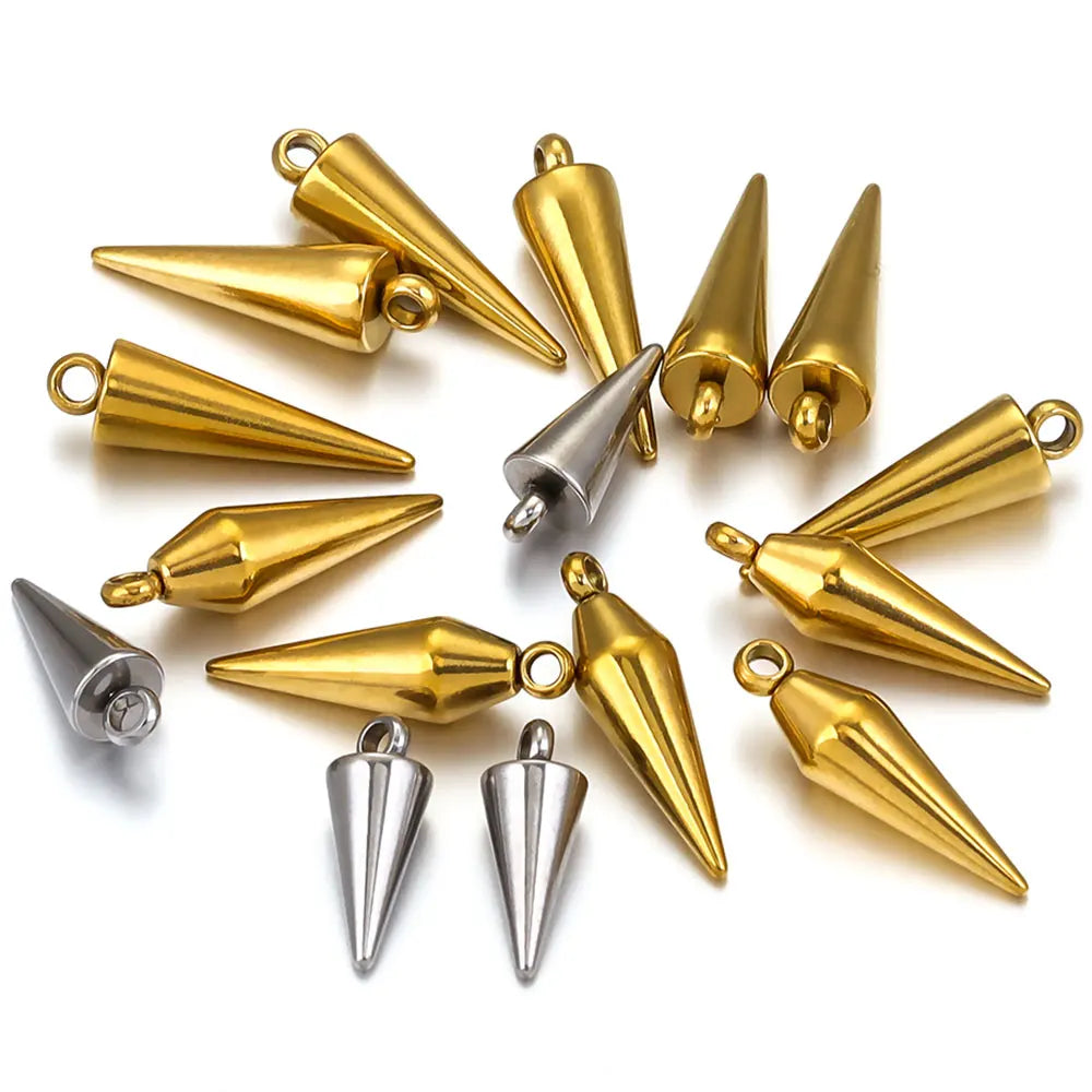 10PCS Stainless Steel Cone Charms Pendants Retro Bullet Spike Beads Charms for Women Man Hoop Earring Making Supplies