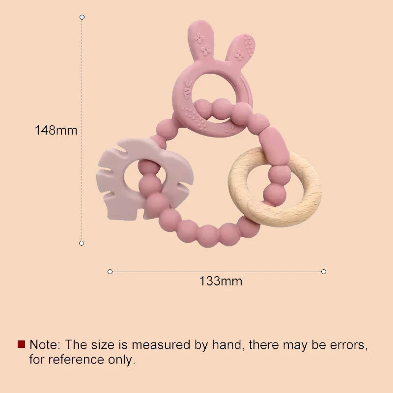 4 in 1 Baby Silicone Wooden Teether for Infants Rabbit and Leaves Design Chew Teething Toys Newborn Babies Accessories BPA Free