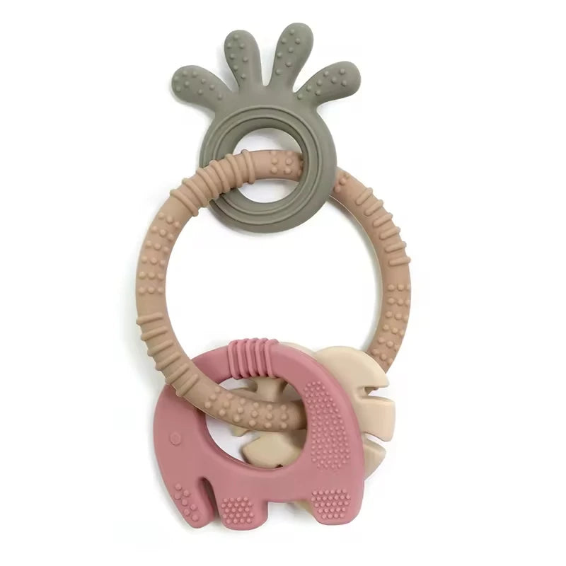 4 in 1 Baby Silicone Wooden Teether for Infants Rabbit and Leaves Design Chew Teething Toys Newborn Babies Accessories BPA Free